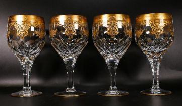 Four De Lamerie Fine Bone China heavily gilded Exotic Scroll White wine glasses one with R.A.M