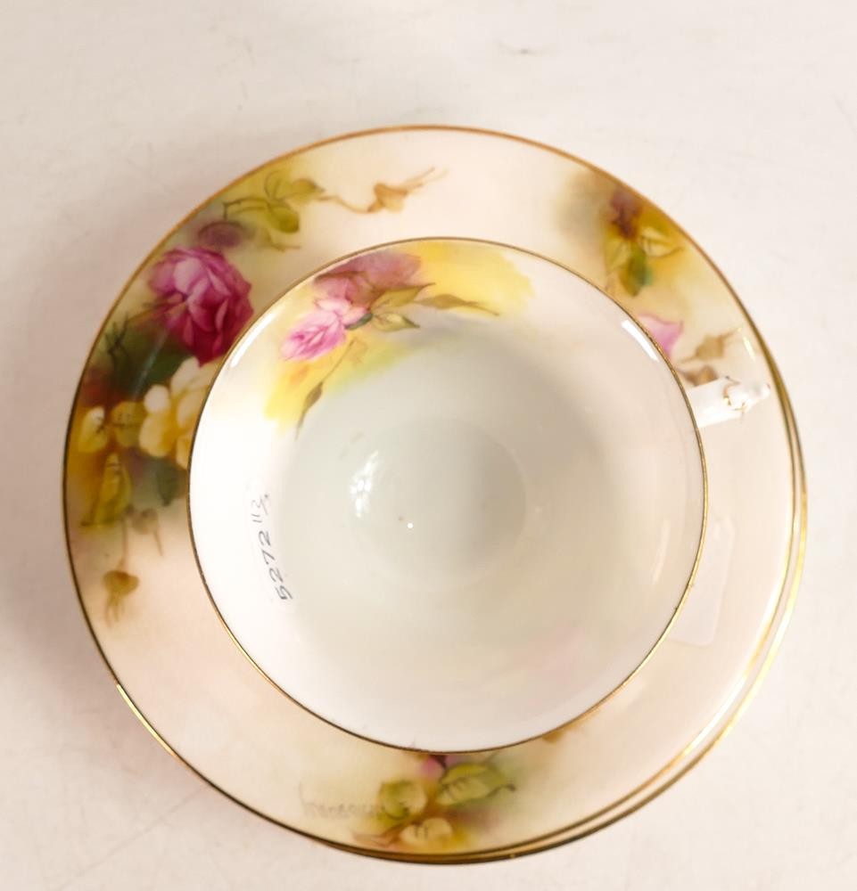 Royal Worcester hand painted Rose tea cup and saucers. Painted with yellow and red Roses. Includes - Image 2 of 7