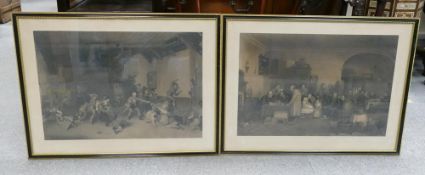 Two large 19th century engravings including Blind Mans Buff & Rent Day, both with original back