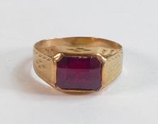 18ct gold ruby set ring, stone measuring 8mm x 7mm. Ring size N. Not hallmarked but tests as 18ct