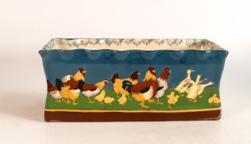Wileman & Co Intarsio Fern box 3287, length 27cm. Farmyard scene (chicken & ducks) to body of box.