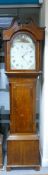 Oak and Mahogany cased 30 hour longcase clock with painted arch dial, weight & pendulum, sold as not