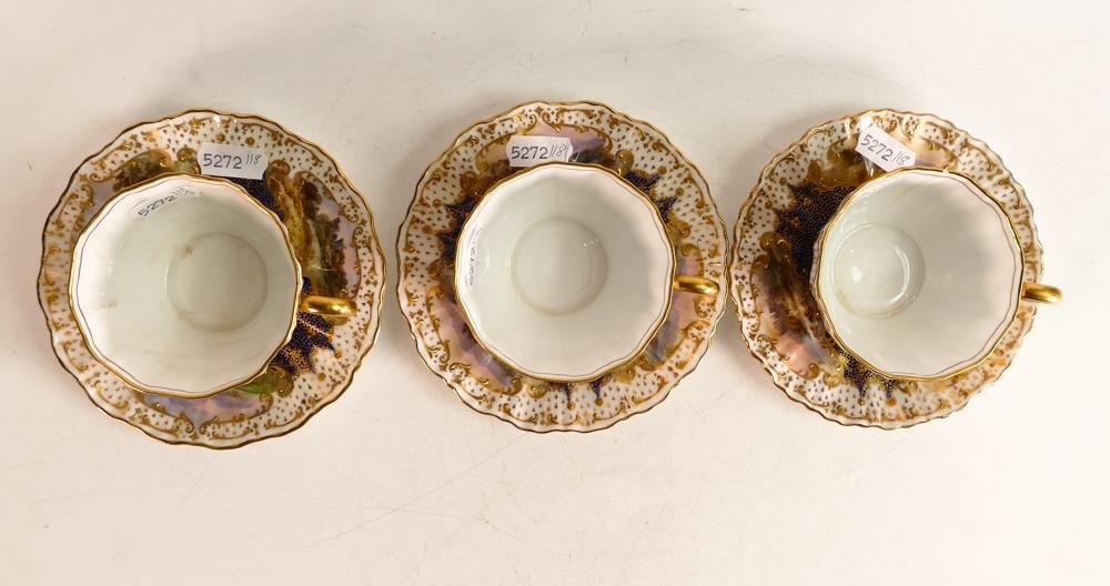 Three Royal Doulton hand painted tea cups and saucers. Painted with castle landscapes by J. H. - Image 9 of 9