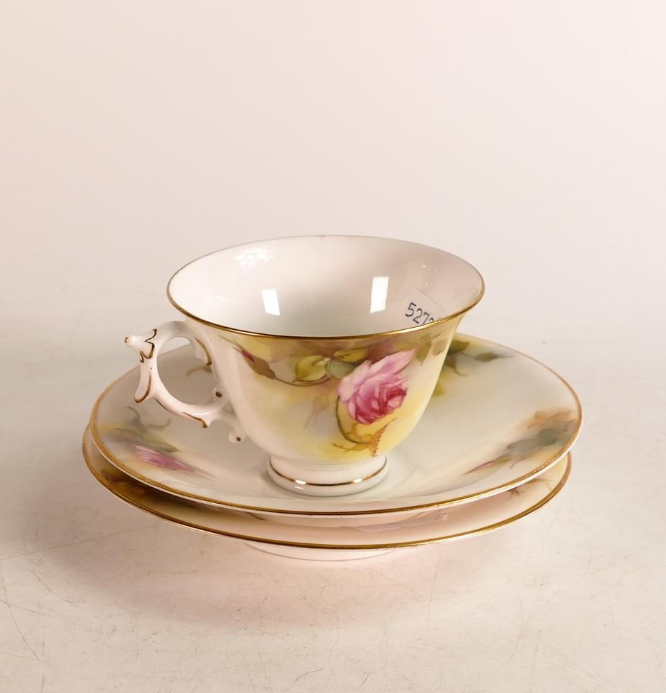 Royal Worcester hand painted Rose tea cup and saucers. Painted with yellow and red Roses. Includes - Image 6 of 7