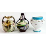 Wileman Foley Intarsio twin handle vase Iris pattern 3387, Faience Old Chelsea twin handled vase and