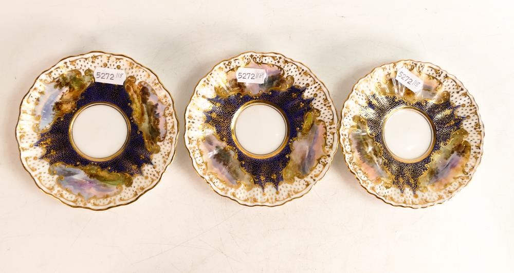 Three Royal Doulton hand painted tea cups and saucers. Painted with castle landscapes by J. H. - Image 3 of 9