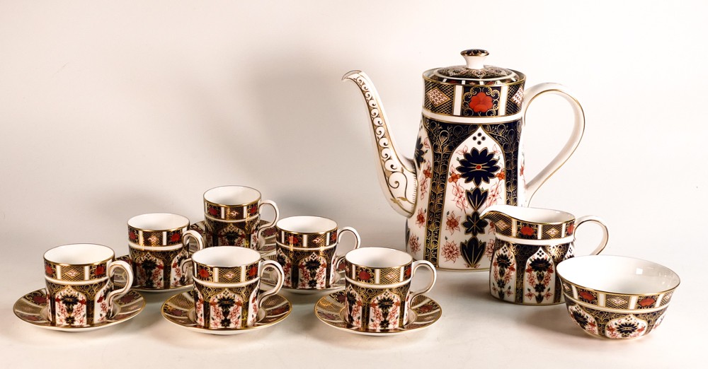 Royal Crown Derby Imari 1128 design coffee set, comprising coffee pot, sugar bowl, cream jug and 6