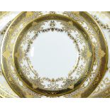 De Lamerie Fine Bone China heavily gilded Chatsworth Garland pattern dinner ware to include 6 x 28cm