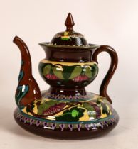 Wileman & Co Intarsio Oriental tea pot 3081, horizontal band of flowers around the body & neck. 18cm