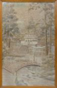 19th century Oriental long stitch very large maple framed tapestry/embroidery. Measuring 144cm x