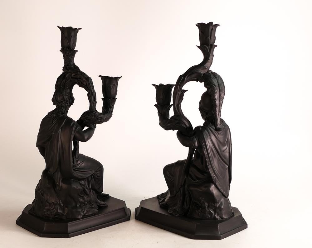 Wedgwood & Bentley limited edition black Basalt figural candlestick depicting Diana and Minerva. - Image 9 of 9