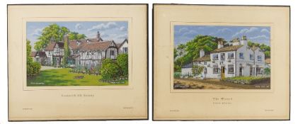 Two Macclesfield silks depicting historic buildings from the local Cheshire Area. (2)
