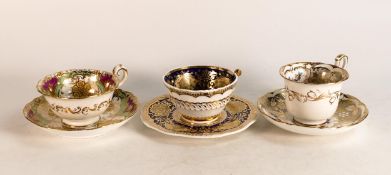 Three early 19th century tea duos to include Hammersley pattern 496, Yates pattern 1209 and