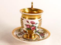 c.1820 Paris porcelain Empire tea cup and saucer. Heavily gilded with floral spray swags, Empire