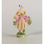 Royal Doulton rare early miniature figure Shepherdess M20 in yellow, green & pink colourway, h.10cm.