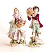 Pair of Sitzendorf continental figures of flower sellers, height 18.5cm (2)