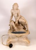 19th century carved marble Art Nouveau figure of a scantily clad semi nude maiden with hound dog