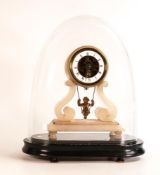 19th century Alabaster clock under glass dome with unusual swinging bronze cupid action, movement