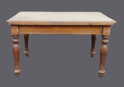 Victorian kitchen table on turned supports. Height: 73.5cm Length: 129cm Depth: 89cm