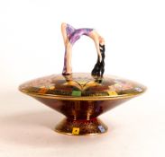 Art Deco Carlton ware dish & cover, the handle of the dish modelled as a dancing girl, the base