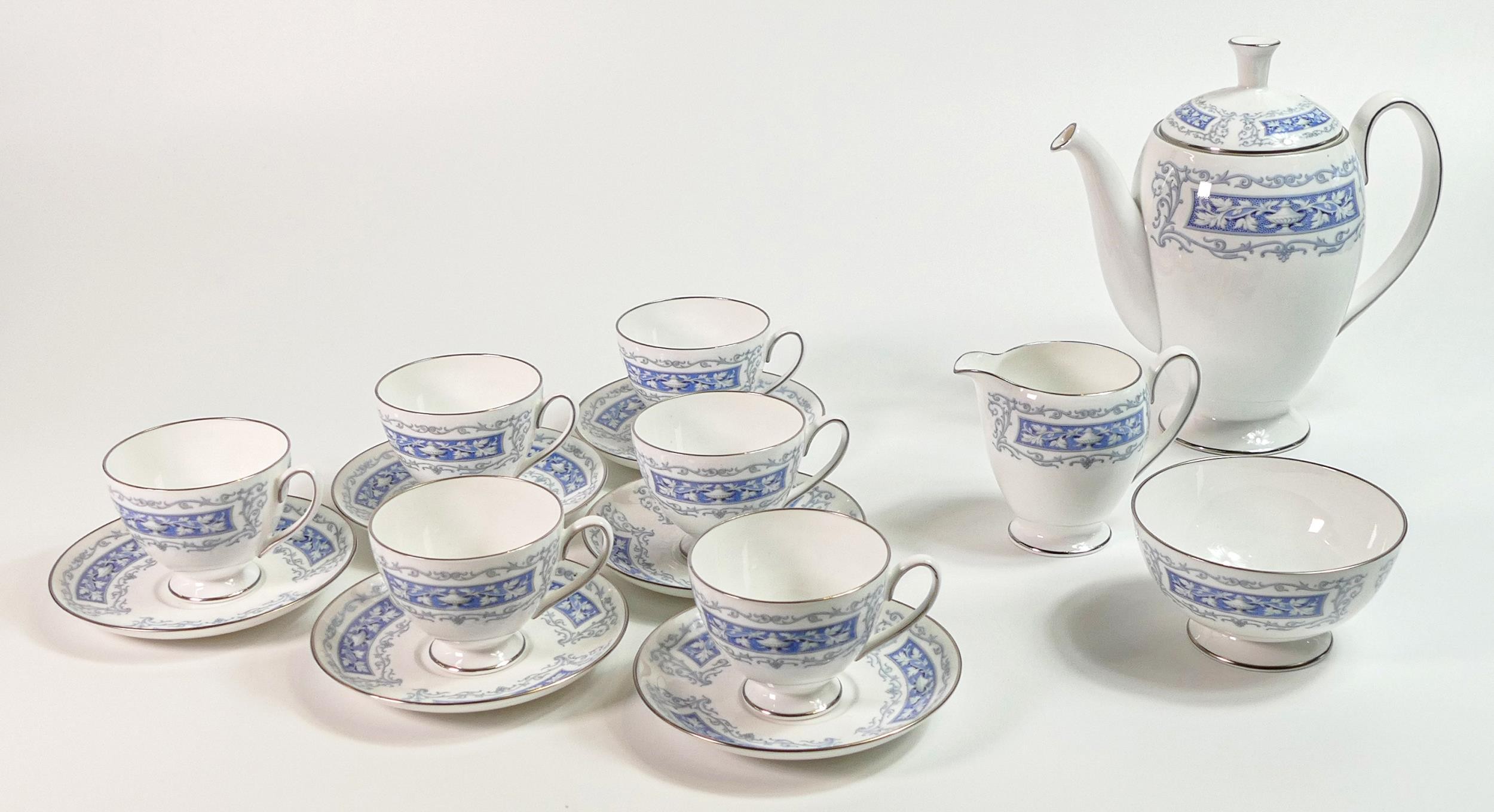 Shelley coffee set, Carlisle shape, pattern 14258 Columbia consisting of coffee pot, 6 coffee cups &