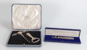 Two cased modern hallmarked silver corkscrew sets, one includes a separate bottle top opener (2)