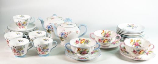Shelley part tea set with additional soup bowl and saucers to include - 5 cups, 7 saucers, 11 side