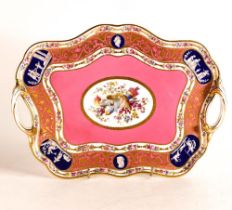 Minton 19th century two handled shaped cabaret tray, Sevres style pink ground, gilded with neo-
