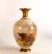 Royal Worcester hand painted vase of ovoid form. Painted with Highland cattle by John Stinton.