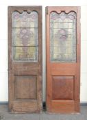 Pair 19th century saloon doors with painted & leaded glass panels, width 66.5cm, height 209cm &