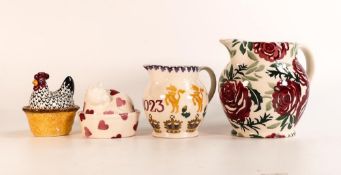 Emma Bridgewater pink roses jug together with sample jug for King Charles III, pink hearts duck on