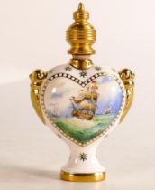 Lynton Porcelain Stefan Nowacki hand painted scent bottle. Painted scene of Galleon at sea. Body