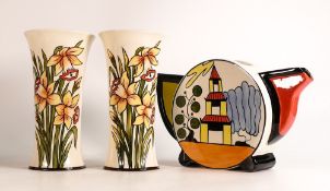 Lorna Bailey items to include a pair of Old Court Ware vases and a Pagoda Garden patterned tea pot