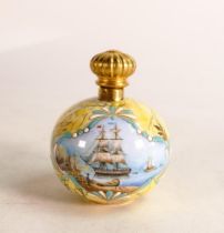 Lynton Porcelain Stefan Nowacki hand painted scent bottle. Painted scene of Galleon at port.