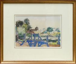 CAMERON, Katharine (1874–1965). A watercolour and pencil landscape depicting the view of a church