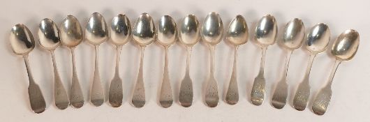A collection of antique hallmarked silver spoons, 279.9g.