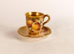 Royal Worcester hand painted coffee cup and saucer. Painted in full with fruit still life by William