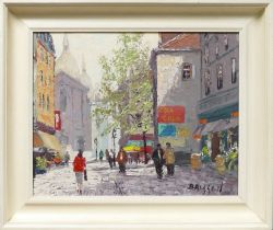 BRISSON, Marcel (1915-?) 'Paris & Hilversum' Acrylic on canvas painting of a busy street scene.