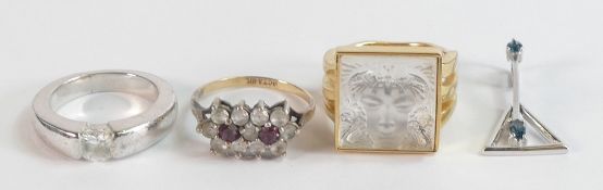 Lalique Arethuse glass & vermeil (gold plated on silver) ring, together with 2 other rings and a