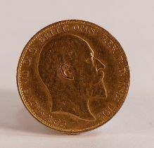 Edward VII FULL 22ct gold sovereign coin, 1908, high grade.