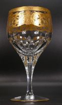 Seven De Lamerie Fine Bone China heavily gilded Robert Adam pattern water goblet / wine glasses,