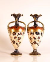 Carlton ware Ivory Blushware Baluster vases with twist handles decorated in Margurite. Cobalt blue
