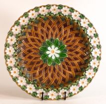 Minton Majolica dish, designed as a shallow basket decorated all around with daisies, impressed