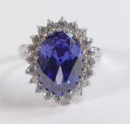 Large tanzanite & diamond cluster ring set in 9ct white gold. Size Q, stone measures 14mm x 10mm,