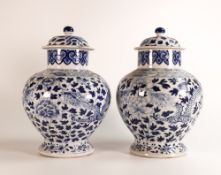 Pair of 19th century Chinese blue & white Temple jars, decorated with dragons & prunus, painted 4