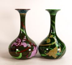 Wileman & Co Intarsio vases 3023 & 3200. Sinuous leaves and flowers to both. Height of both 22cm. (