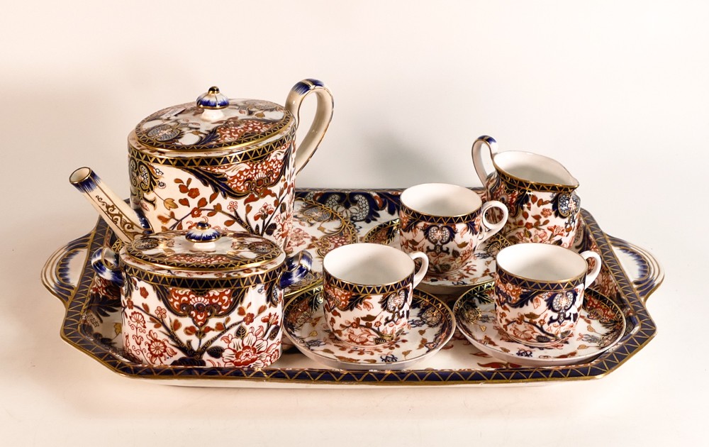 19th century Crown Derby Japan pattern cabinet set including tea pot & stand, cream jug, sugar bowl,