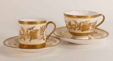 Minton highly gilded tea cup and coffee can & saucers in the Atholl design. (4) Teacup is marked