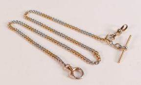 18ct yellow & white gold modern watch chain, marked 18ct on clip and also tested as such. Length
