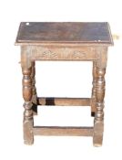 Victorian carved Oak joint stool, 46cm x 27cm x h.59cm.